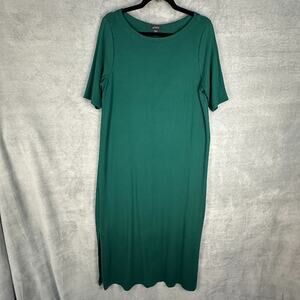 J Jill Wearever Collection Dress Womens Medium Tall Green Midi Stretch Preppy